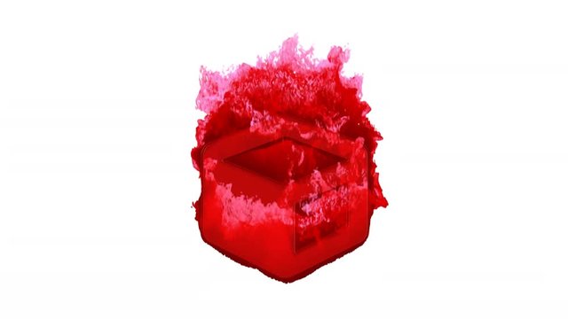 Symbol cube inflames with dark fire, then burns. In - Out loop. Alpha channel Premultiplied - Matted with color white