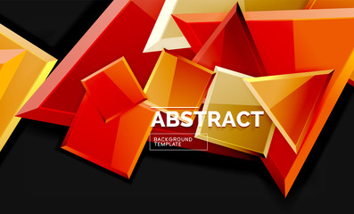 Glossy mosaic style geometric shapes - squares and triangles on black