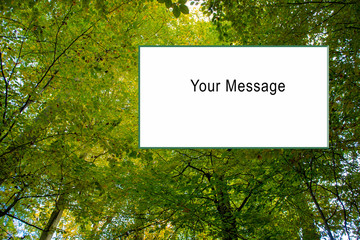 Waldbild mit weißem Textfeld für deine Nachricht