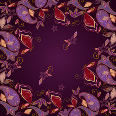 Bandana - paisley and butterflies print square. Vector colorful background. Traditional pattern.