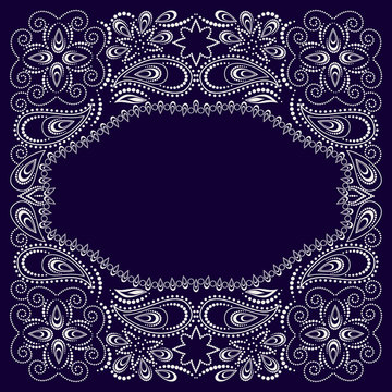 Bandana paisley design - blue and white  ornament. Traditional ornamental floral pattern. Vector print square.