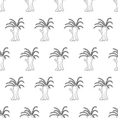 Fototapeta na wymiar Hand drawn pussy willow trees, seamless vector pattern. Black and white line art.