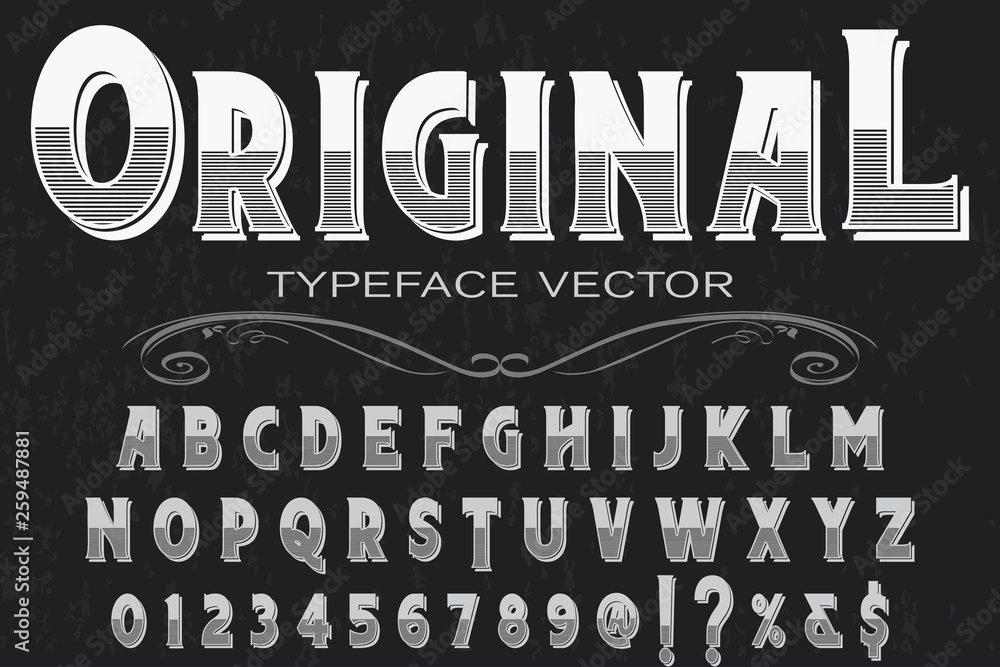 Poster font alphabet script typeface handcrafted handwritten vector label design old style.shadow effect