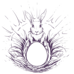 Fototapeta premium Easter bunny in grass to lay an egg in nest