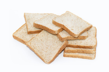 Sliced whole wheat bread isolated on white