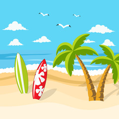 beautiful tropical beach surfboard