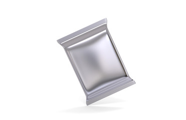 Blank Aluminium Foil Food Snack Sachet Bag Packaging For Chips, Coffee, Salt, Sugar, Pepper, Spices, Sachet, Sweets and Cookies. Mock Up Template On Isolated White Background, 3D Illustration
