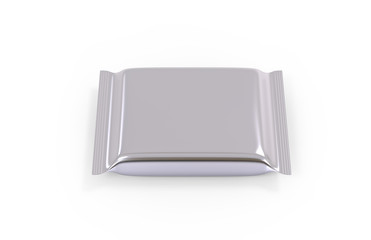Blank Aluminium Foil Food Snack Sachet Bag Packaging For Chips, Coffee, Salt, Sugar, Pepper, Spices, Sachet, Sweets and Cookies. Mock Up Template On Isolated White Background, 3D Illustration