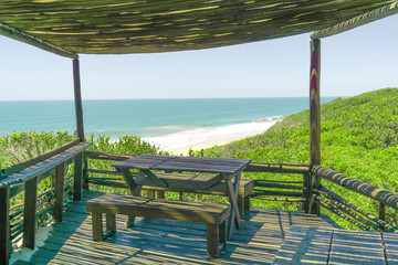 Table in the gazebo overlooking the Indian Ocean. Mozambique Africa