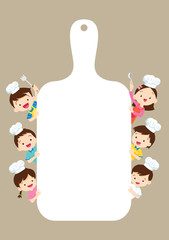 Kids Cooking class certificate design template.Cute little chef cooking meal men