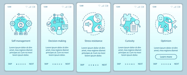 Business skills onboarding mobile app page screen vector templat
