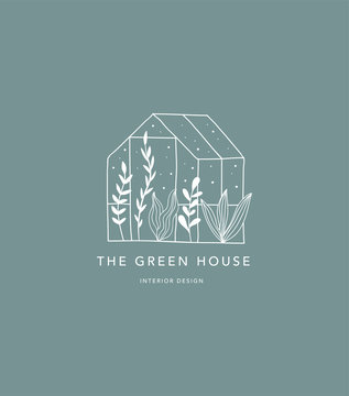 Hand drawn home, green house logo, icon