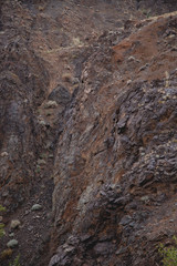 the texture of wet dark brown stone with moss. close-up of rock.