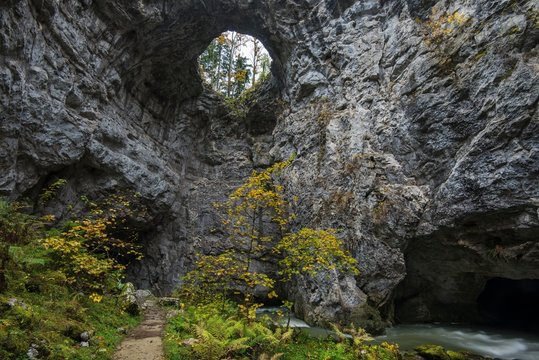Hole in Zelske Jama cave, River Rak, Rakov Skocjan, Littoral&sbquo;&Auml;&igrave;Inner Carniola Statistical Region, Slovenia, Europe