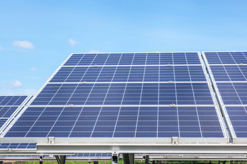 Close up rows array of polycrystalline silicon solar cells or photovoltaic cells in solar power...