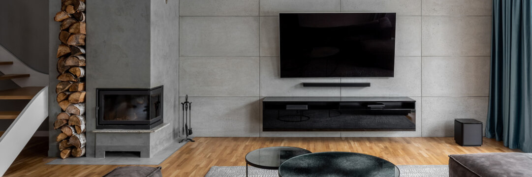 Tv Room With Cement Wall