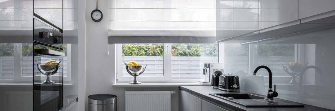 Narrow Kitchen With Contemporary Furniture