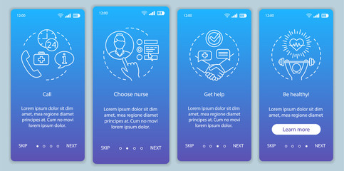 Nurse recruiting onboarding mobile app page screen vector template