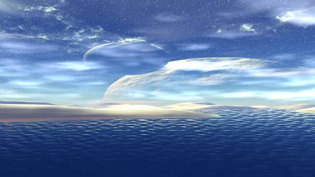 Alien Planet. Mountain and  water. Animation. Panorama. 4K