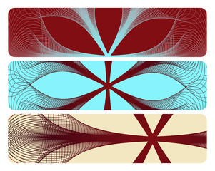 three banners with fluid linear pattern in brown blue shades