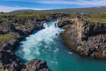 Fototapeta na wymiar Geitafoss waterfall on River Skjalfandafljot, close to much more famous Godafoss Waterfall in Iceland