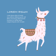 Llama cartoon alpaca. Llama animal vector isolated illustration. Design for card, sticker, fabric textile, t-shirt. Children, child of modern trendy style 
