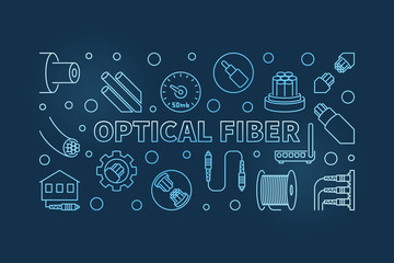 Vector optical fiber concept blue linear horizontal banner with dark background