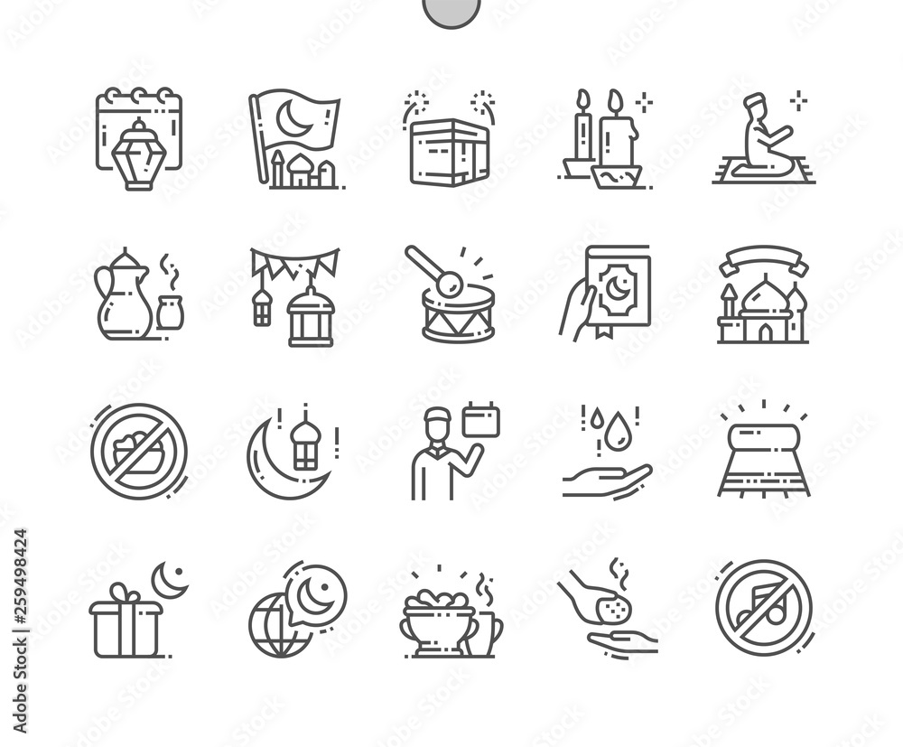 Poster ramadan well-crafted pixel perfect vector thin line icons 30 2x grid for web graphics and apps. simp