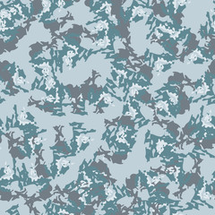 Winter camouflage of various shades of white, blue and grey colors