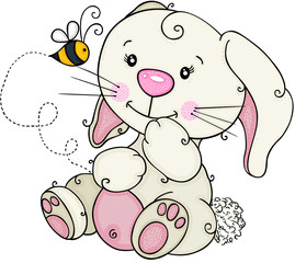 Cute bunny playing with bee
