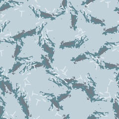 Winter camouflage of various shades of white, blue and grey colors