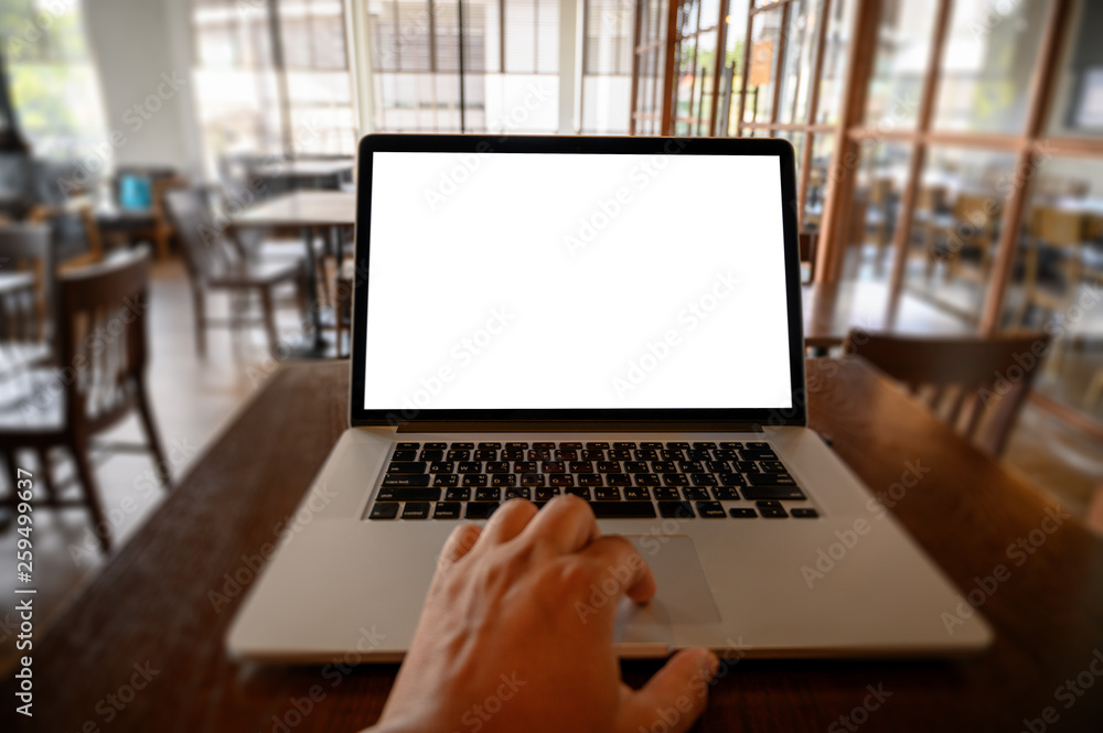 Poster mockup image of business laptop with blank screen on table blank copy space screen for your advertis