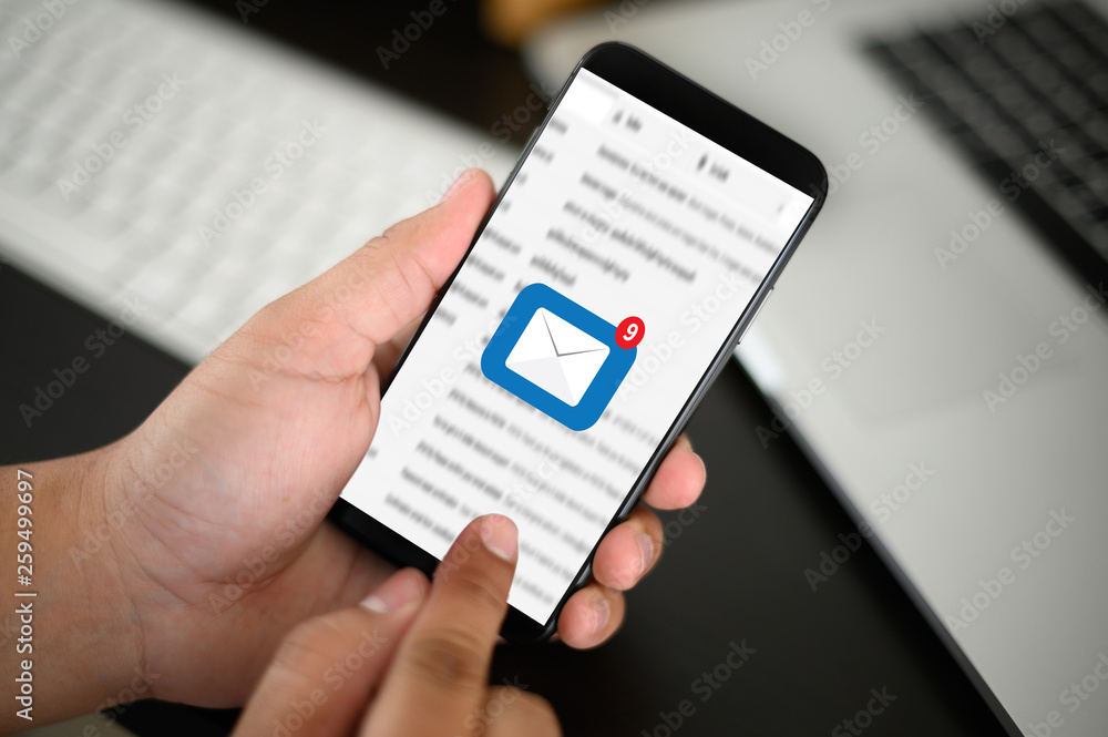 Poster mail communication connection message to mailing contacts phone global letters concept