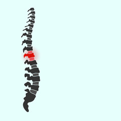 Vector human spine with pain isolated silhouette illustration.