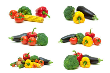 Fresh vegetables isolated on white background.