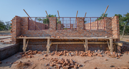 Basic mud, bricks buildings and schools in Zambia