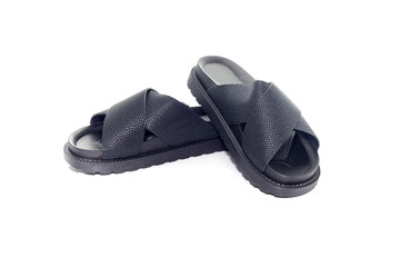 Black, summer shoes from leatherette