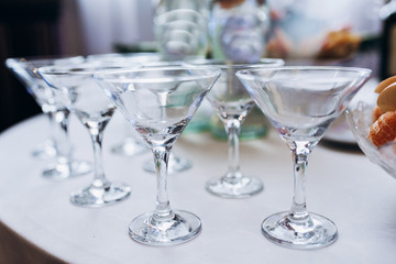 Glass glasses on the table. Glass in the restaurant.