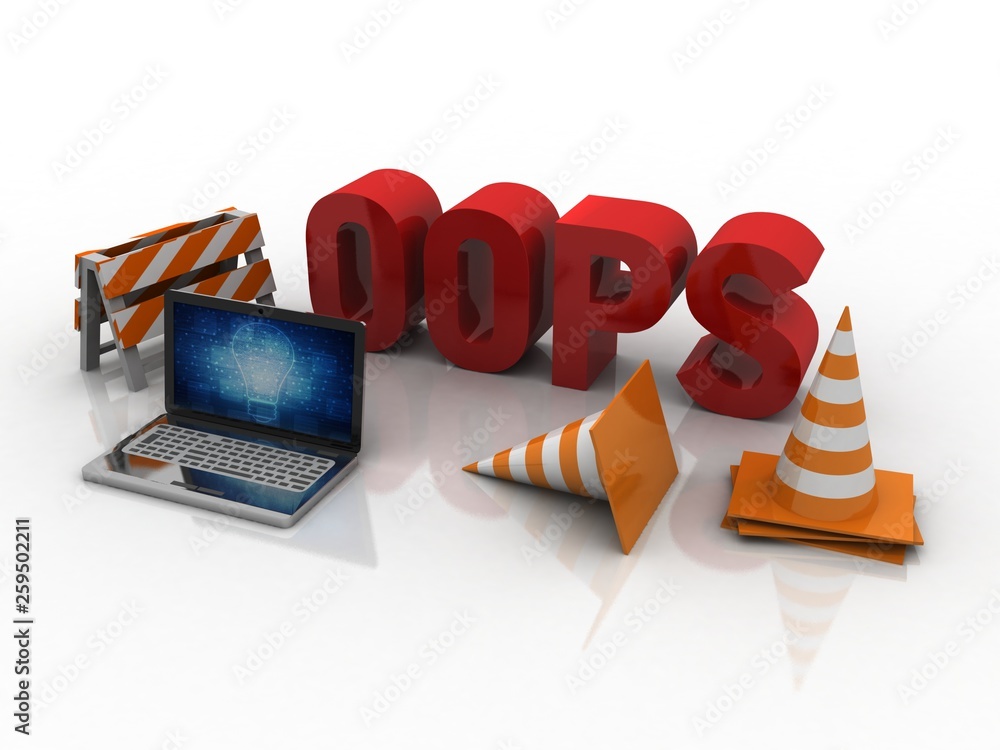 Poster 3d rendering traffic cone network with laptop