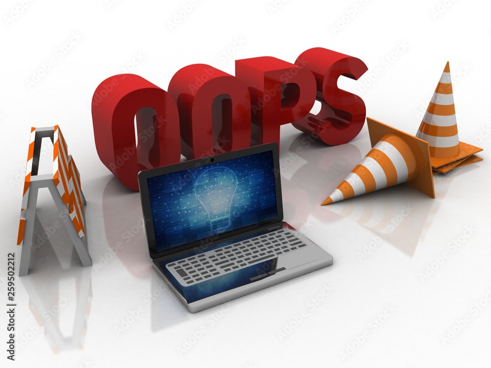 Aufkleber 3d rendering traffic cone network with laptop