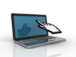 3d rendering Laptop with hand courser     