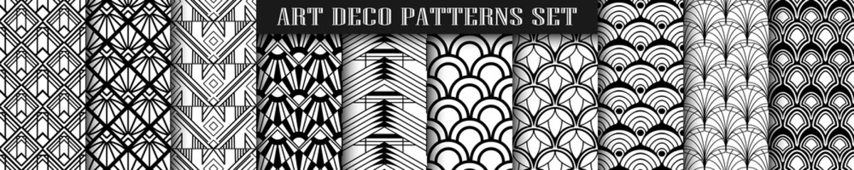 Art Deco seamless patterns set. Retro vintage ornamental geometrical patterns, ornate textures. Set and collection of element for design
