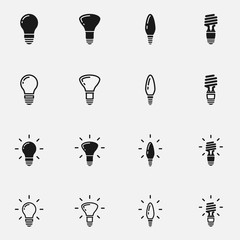 Set of light bulbs black and white vector icon.