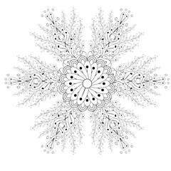 Outline vector drawing of flowers for adult coloring books. Page of floral pattern in black and white