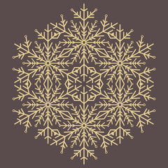 Round vector snowflake. Abstract winter ornament. Golden snowflake