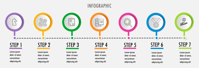 Circle Infographic thin line design with icons and 7 options or steps. Infographics for business concept. Can be used for presentations banner, workflow layout, process diagram, flow chart, info graph