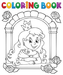 Coloring book princess in window theme 1