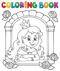 Peel and stick wall murals For kids Coloring book princess in window theme 1