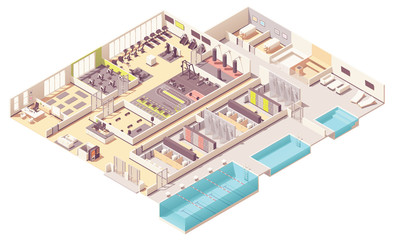 Vector isometric fitness club with swimming pool