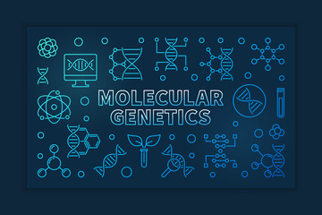 Molecular Genetics vector blue linear biology concept horizontal illustration on dark background